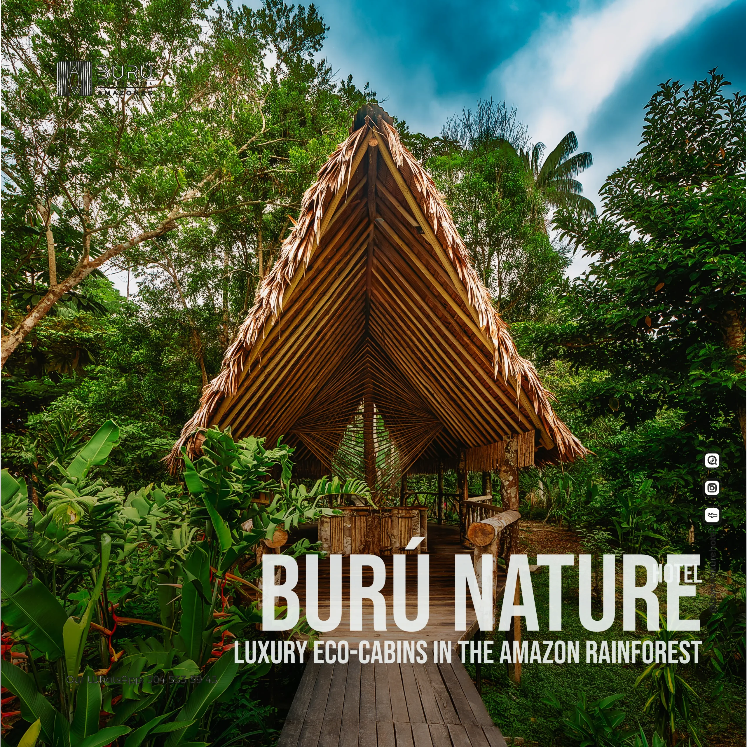Hotel de lujo en el Amazonas Burú Nature Hotel en Leticia, Colombia, mostrando suites exclusivas en la selva y tours fluviales premium con Siempre Colombia. Amazon luxury hotel Burú Nature Hotel in Leticia, Colombia, featuring exclusive jungle suites and premium river tours with Siempre Colombia.