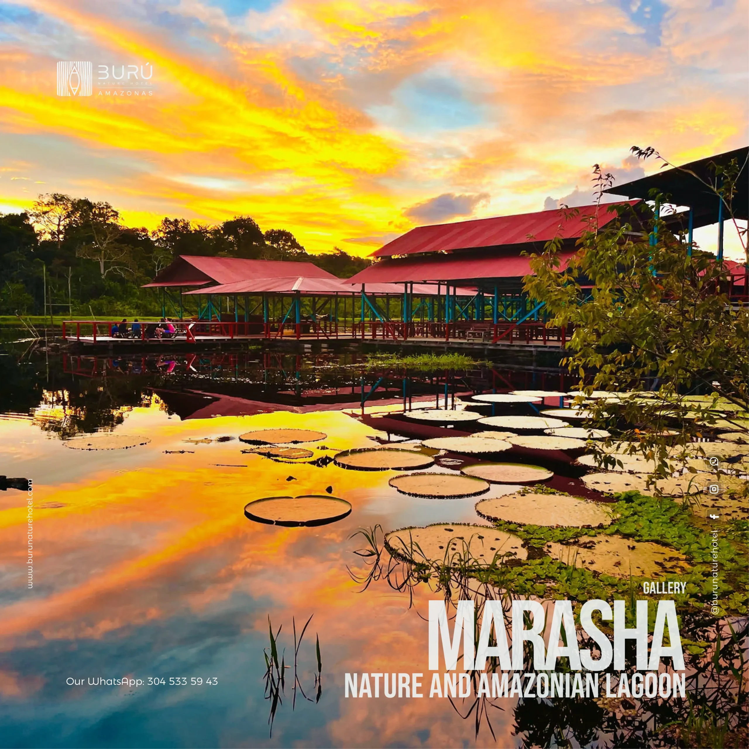 Hotel de lujo en el Amazonas Burú Nature Hotel en Leticia, Colombia, mostrando suites exclusivas en la selva y tours fluviales premium con Siempre Colombia. Amazon luxury hotel Burú Nature Hotel in Leticia, Colombia, featuring exclusive jungle suites and premium river tours with Siempre Colombia.
