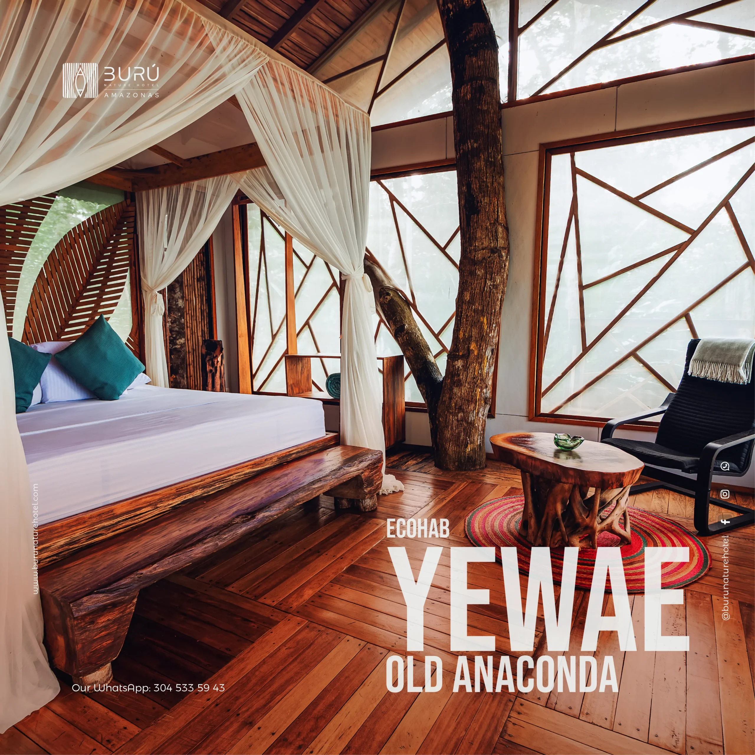 Hotel de lujo en el Amazonas Burú Nature Hotel en Leticia, Colombia, mostrando suites exclusivas en la selva y tours fluviales premium con Siempre Colombia. Amazon luxury hotel Burú Nature Hotel in Leticia, Colombia, featuring exclusive jungle suites and premium river tours with Siempre Colombia.